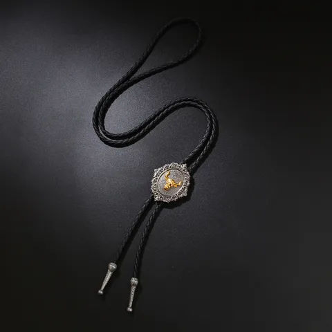 Herren Vintage Bolo Krawatte Westlicher Cowboy Stierkopf Legierung Anhänger Halskette Kunstleder Seil Schmuck