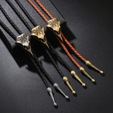 Vintage Punk Vogelschädel Bolo Krawatte Halskette Legierung Kunstleder Wikinger Kompass Anhänger Schmuck Für Männer Frauen