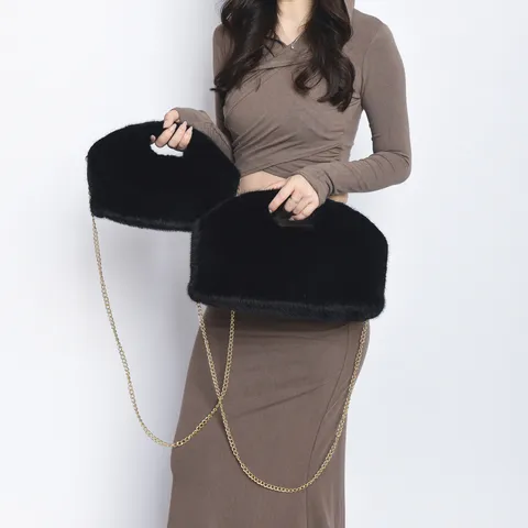 Bolso de Mano Estilo Nube de Piel Sintética para Mujer Bolso Bandolera Suave de Peluche Cadena Esponjosa de Invierno