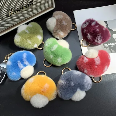 Japanese Style Cute Mushroom Plush Pendant Fluffy Rex Rabbit Fur Bag Hanging Ornament Key Ring Soft Kawaii Souvenir Gift
