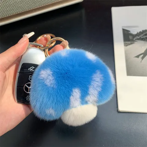 Japanese Style Cute Mushroom Plush Pendant Fluffy Rex Rabbit Fur Bag Hanging Ornament Key Ring Soft Kawaii Souvenir Gift