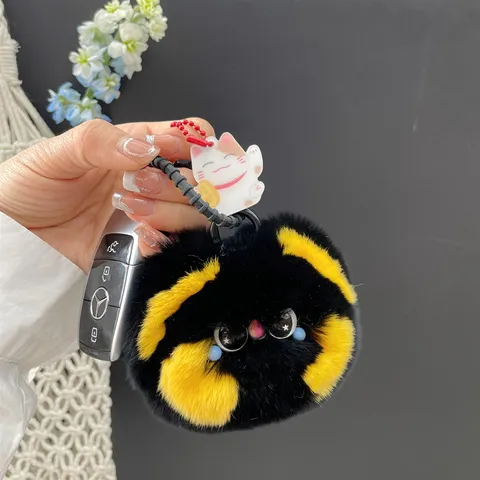 Leuke Pluche Kat Sleutelhanger Pluizig Konijnenbont Dudu Kat Pop Tas Hanger Cartoon Dier Sleutelhanger Zacht Speelgoed