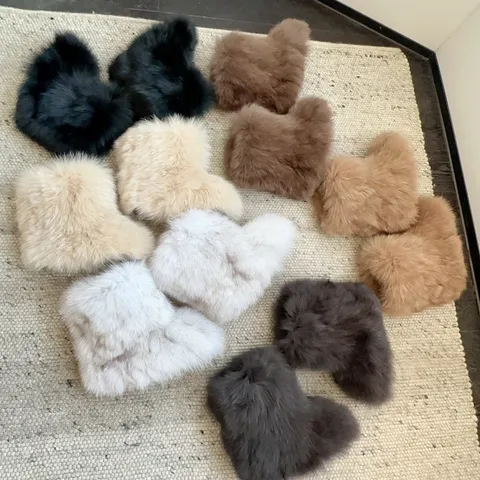 Women's Y2K Fashion Faux Fox Fur Snow Boots Thick Sole Warm Winter Mid-Calf Boots Gal Style Casual Footwear