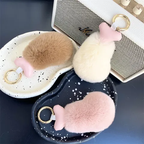 Cute Plush Chicken Leg Keychain Soft Rex Rabbit Fur Bag Pendant Car Key Ring Fluffy Toy Birthday Gift Accessory