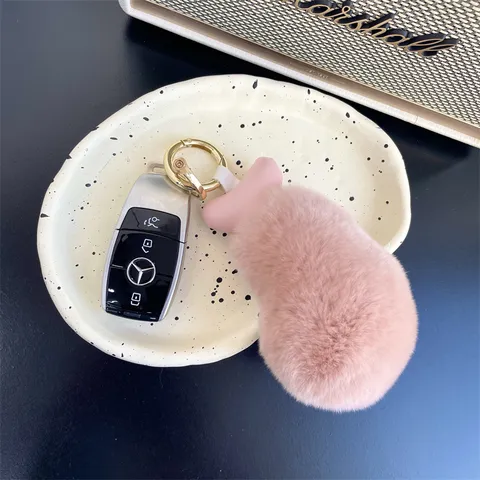 Cute Plush Chicken Leg Keychain Soft Rex Rabbit Fur Bag Pendant Car Key Ring Fluffy Toy Birthday Gift Accessory