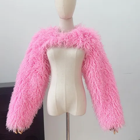Women Fashional Faux Fur Crop Shrug Jacket Solid Color Long Sleeve Open Front Bolero Shaggy Winter Outerwear