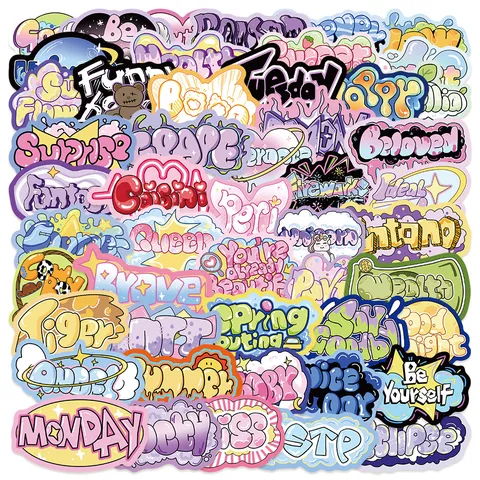 Colorful Cartoon Graffiti Letter Stickers Waterproof Vinyl Decals For Laptop Planner Phone Case DIY Decoration