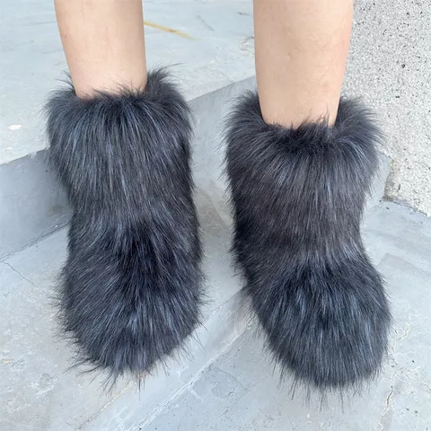 Botas de Nieve de Invierno para Mujer Piel Sintética Esponjoso Cálido Suela Gruesa Estilo Y2K Calzado Casual para Exterior
