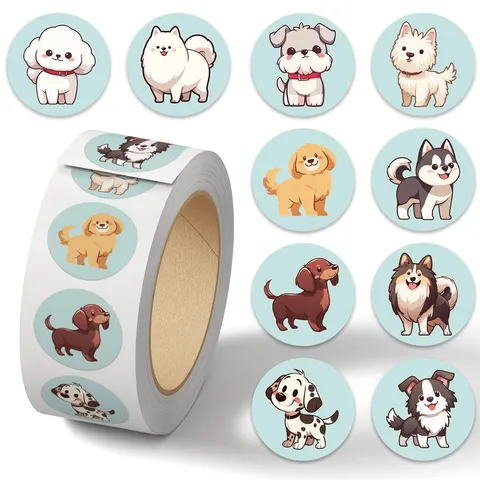 Cute Puppy Roll Stickers 500 Sheets Decorative Adhesive Sticker for Scrapbook Journaling DIY Crafts Laptop Guitar
