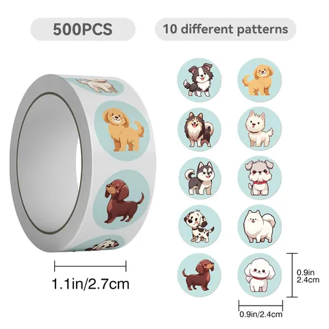 Cute Puppy Roll Stickers 500 Sheets Decorative Adhesive Sticker for Scrapbook Journaling DIY Crafts Laptop Guitar