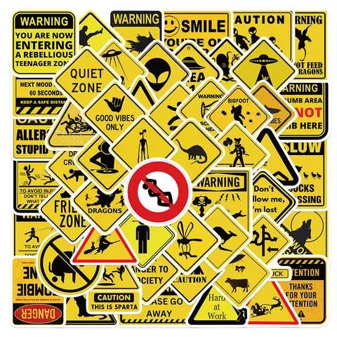Waterproof Vinyl Stickers Funny Warning Signs Decals For Phone Case Water Bottle Luggage Mirror Graffiti Art