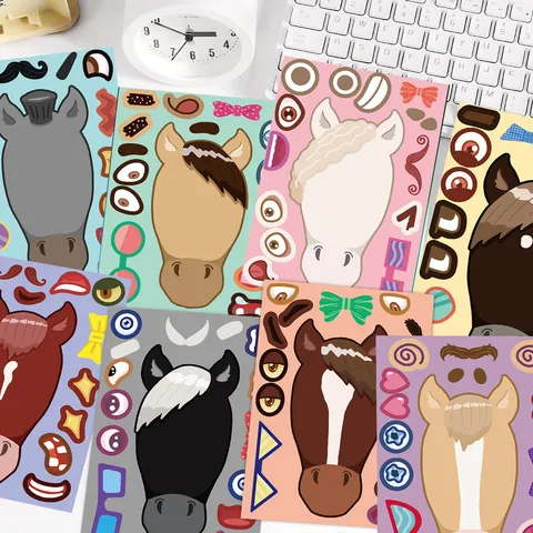 Cute Cartoon Animal Horse Puzzle Stickers DIY Face Decals Creative Phone Table Decorative Art Stickers