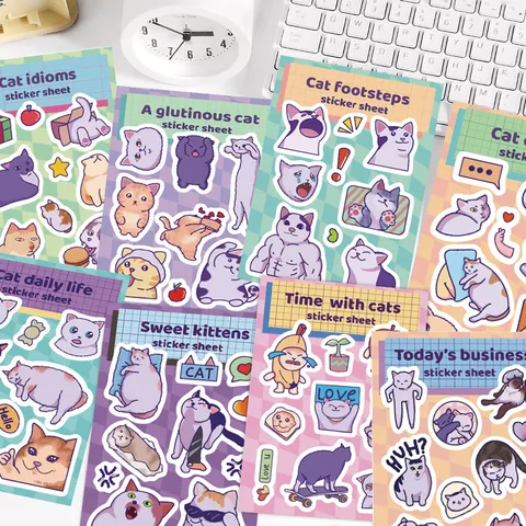 Charitomeno Kartoún Gata Ekfrasi Autokolito Set Diakosmitiko Kolitiko DIY Craft Autokolita Gia Imerologio Scrapbook Planner