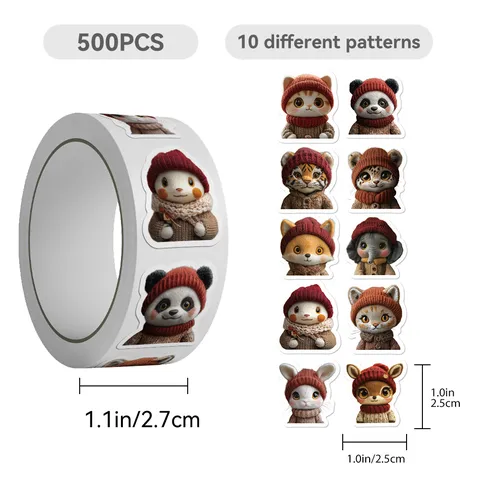 Cute Animal Portrait Roll Stickers Cartoon Plush Animal Decorative Sticker For Journal Computer Guitar And iPad