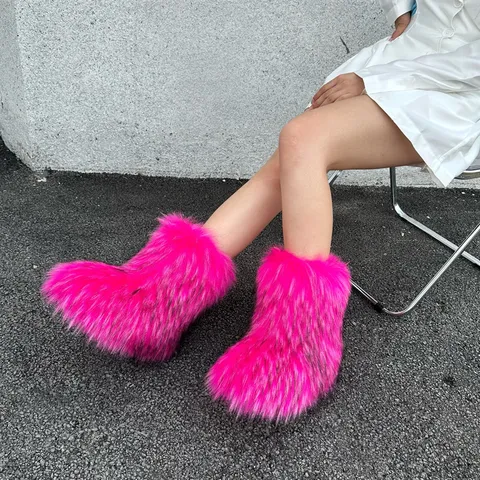 Botas de Nieve de Invierno para Mujer Piel Sintética Esponjoso Cálido Suela Gruesa Estilo Y2K Calzado Casual para Exterior