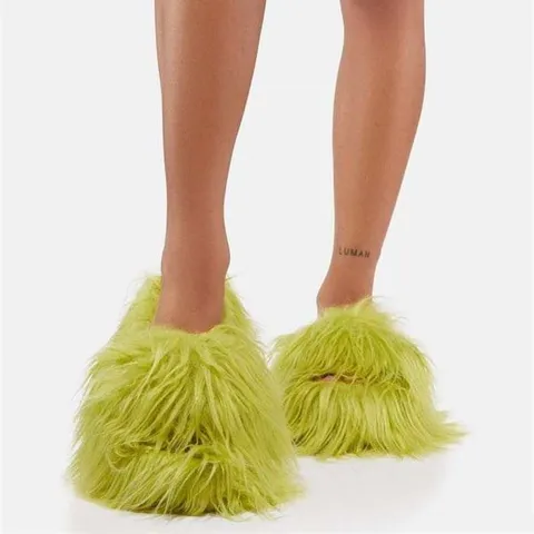 Y2K Faux Fur Slippers For Women Men Fluffy Mongolian Imitation Wool House Shoes Warm Winter Indoor Sliders