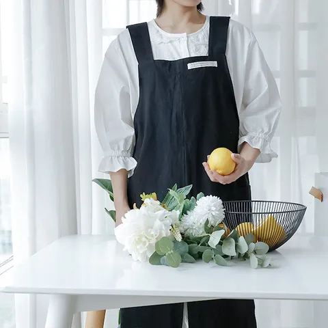 Tablier en Coton pour Femmes Style Littéraire Ample Sans Manches Blouse Tablier de Cuisine pour Fleuriste Café Maison