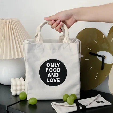 Borsa Portapranzo Isolata in Tela Portatile Borsa Bento con Coulisse Stile Ins Semplice Ufficio Picnic Pasto Custodia Borsa di Stoccaggio
