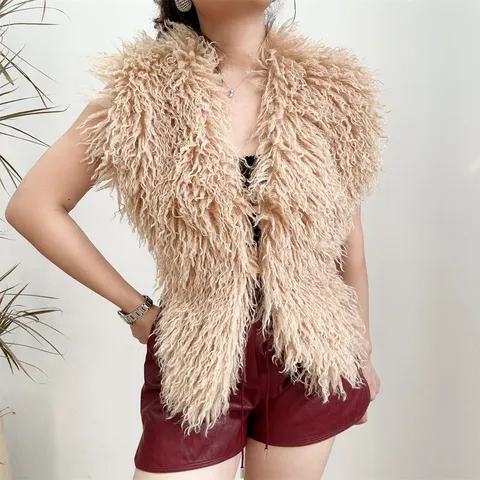 Women's Faux Fur Vest Sexy Halter Backless Mongolian Faux Fur Crop Top Streetwear Fashion Winter Outerwear