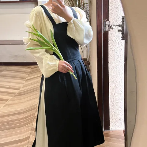 Grembiule Donna Puro Cotone Stile Coreano Tinta Unita Plissettato Antimacchia Cucina Grembiule Da Cucina Con Grandi Tasche