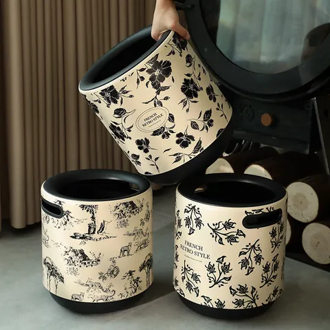 Stile Retro Francese Pattumiera di Grande Capacità per Casa Soggiorno Ufficio Cestino Rifiuti Motivo Floreale Vintage Contenitore Rifiuti