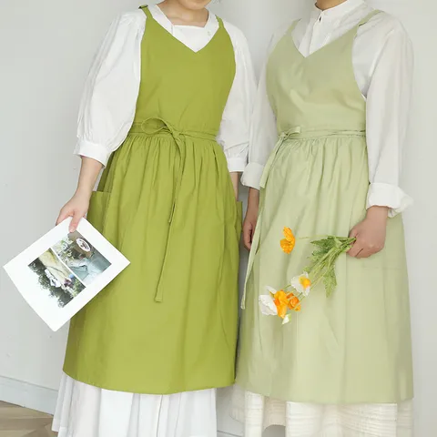 Stile Coreano Minimalista Puro Cotone Grembiule Collo V Senza Maniche Resistente Agli Schizzi Tinta Unita Adulto Cucina Casa Grembiule