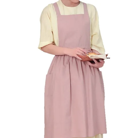 Grembiule Plissettato da Donna in Cotone Tinta Unita Impermeabile Antivegetativa Grembiule da Cucina per Casa Cucina Caffè Cottura Forno