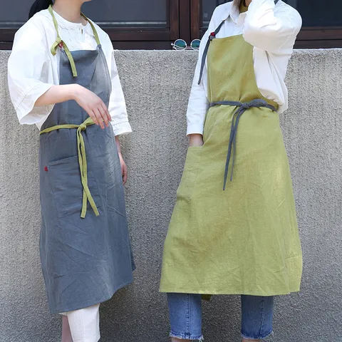 Grembiule in Cotone Lino Minimalista Giapponese per Donne Largo Taglia Forte Senza Maniche Antimacchia Cucina Cottura Pulizia Chef Grembiule