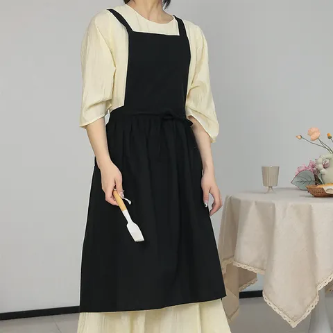 Grembiule Plissettato da Donna in Cotone Tinta Unita Impermeabile Antivegetativa Grembiule da Cucina per Casa Cucina Caffè Cottura Forno