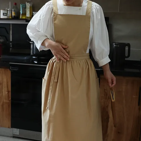 Delantal de Cocina Impermeable Para Mujer Algodón Plisado Cocina Hornear Delantal Babero Estilo Ins Estético Hogar Tareas Domésticas