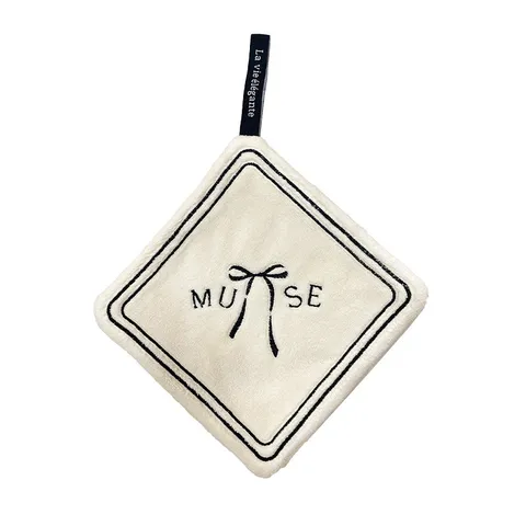 Thickened Absorbent Hand Towel Bowknot Embroidery Soft Coral Fleece Hanging Hand Towel For Kitchen Bathroom