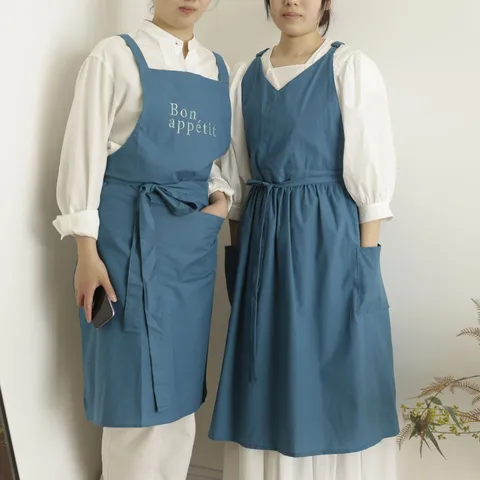 Grembiule Senza Maniche in Cotone Stile Coreano Lettera Ricamato Antimacchia Lungo Grembiule da Cucina per Donne Cottura