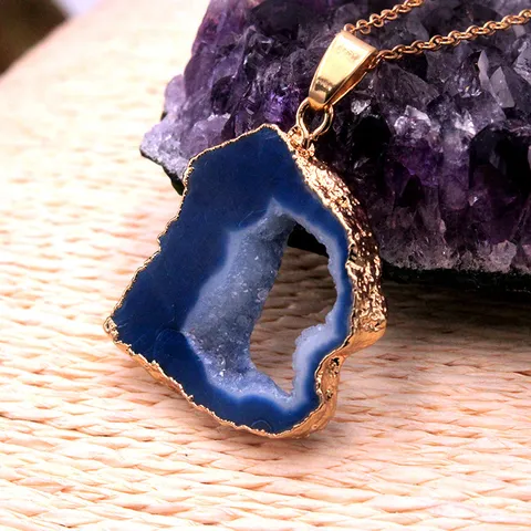 Natural Agate Geode Pendant Irregular Crystal Stone Gold Electroplated Edged Quartz Charms For DIY Necklace Making Jewelry Accessories