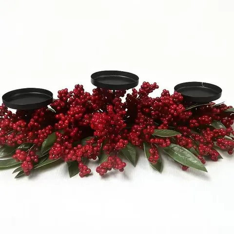 Centro De Mesa Candelabro De Navidad Para Decoración Mesa Guirnalda De Pinos Con Bayas Rojas Piñas Triple Candelabro De Metal Para Navidad Halloween Fiesta Hogar