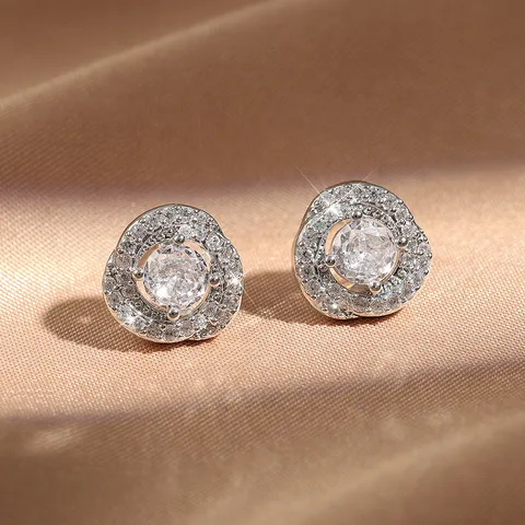 Prachtige Koperen Zirconia Bloem Oorknopjes Voor Vrouwen Koreaanse Stijl Goud Zilver Verguld Sierlijke Woon-werkverkeer Sieraden Veelzijdig Accessoire