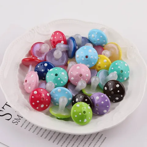 Cuentas de Acrílico de Champiñón con Lunares Pintadas para Hacer Joyas DIY Llaveros Artesanías Cuentas de Champiñón Coloridas