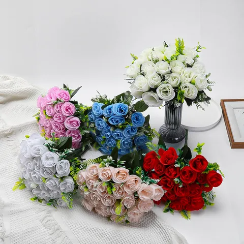 Artificial Silk Rose Flower Bouquet Single Branch Fake Roses For Valentines Day Birthday Gift Wedding Home Decor