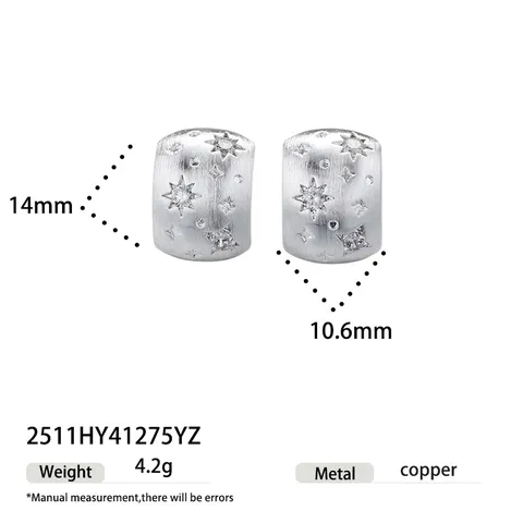 Orecchini a Bottone in Rame Zirconia Minimalisti per Donna a Forma di Stella Smerigliati Tondi Oro Argento Gioielli