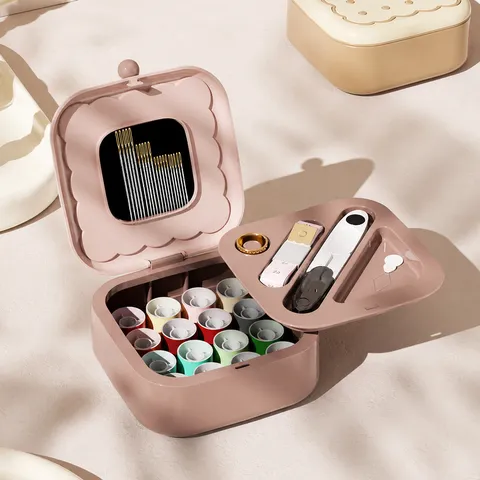 Boîte à Couture Mini Portable en Forme de Biscuit avec Coussin Aiguille Aimanté et Ciseaux