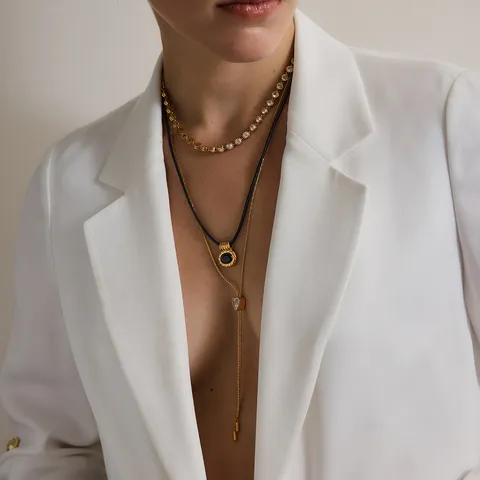 Edelstahl Verstellbare Quadratische Strass Anhänger Halskette Für Damen Gold Geometrische Y-Form Kette Schmuck