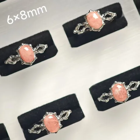 Vintage Oval Pink Rhodochrosite Ring For Women Silver Plated Copper Adjustable Open Finger Ring Fashion Jewelry Accessory