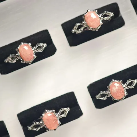 Vintage Oval Pink Rhodochrosite Ring For Women Silver Plated Copper Adjustable Open Finger Ring Fashion Jewelry Accessory