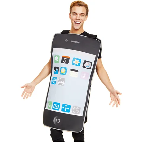 Nieuwigheid Mobiele Telefoon Kostuum Volwassene Feest Cosplay Jurk Grappig Smartphone Podiumvoorstelling Outfit Katoenmix