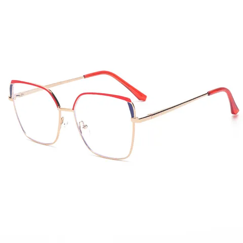 Mode Anti-Blauw Licht Metalen Brilmontuur Voor Dames Geometrisch Vierkant Tweekleurig Optisch Montuur Klare Brillen