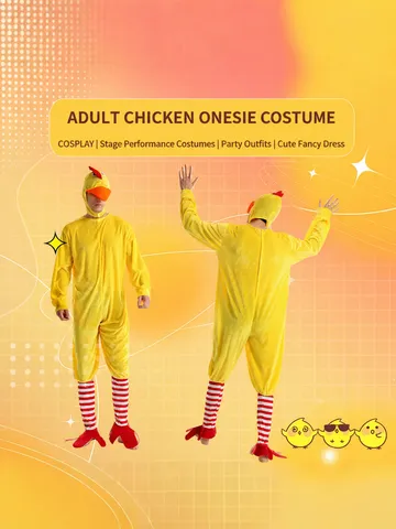 Costume de Cosplay de Poulet Adulte Homme Halloween Drôle Combinaison Animale Avec Coiffe et Chaussettes Soirée Déguisée