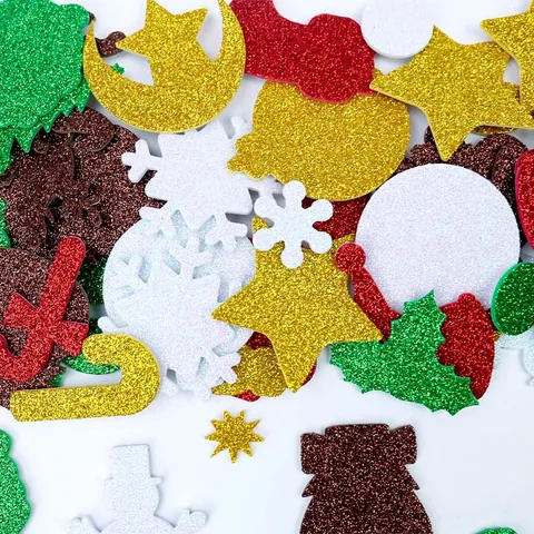 Christmas EVA Glitter Foam Stickers Snowflake Tree DIY Craft Decals For Kids Party Holiday Home Decor