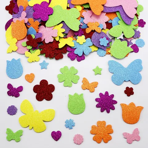 Kids DIY Foam Stickers Butterfly Flower Mixed Shape Glitter EVA Craft Stickers For Mother's Day Handcraft Decoration