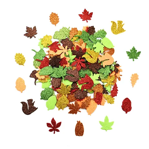Kids DIY Craft EVA Foam Stickers Thanksgiving Maple Leaf Glitter Mixed Decorative Stickers For School Party Art Supplies