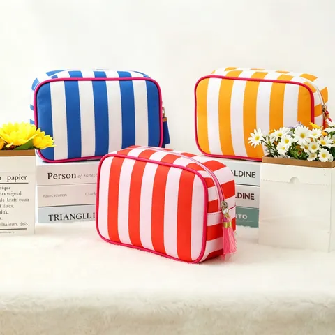 Striped Tassel Toiletry Bag Large Capacity Waterproof Travel Cosmetic Bag Multi-functional Portable Storage Bag