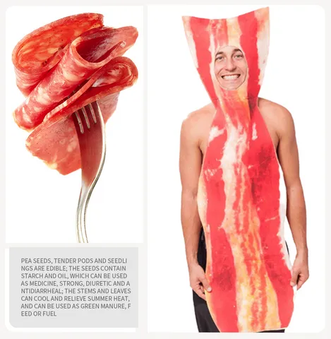 Costume de Bacon d'Halloween Drôle de Nourriture Cosplay Tenue Nouveauté Scène Fête Performance Combinaison Unisexe Adulte
